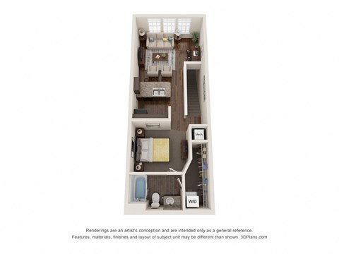 Floor plan for studio, 1 bath, 623 sqft